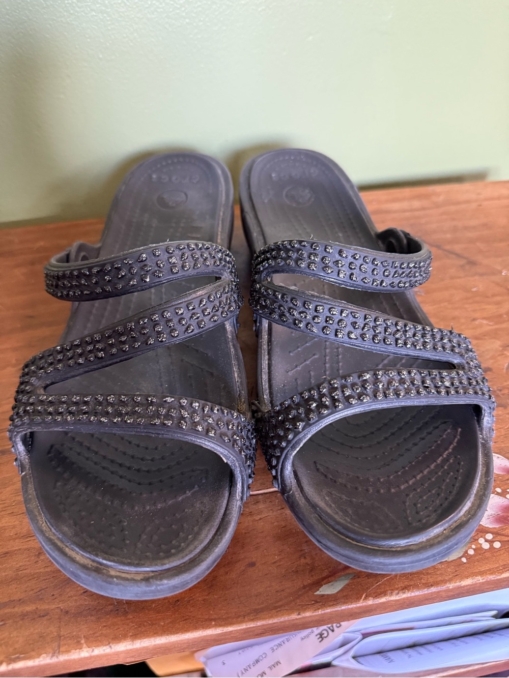 Crocs Patricia Diamante Wedge Sandal Women's size 9 Black